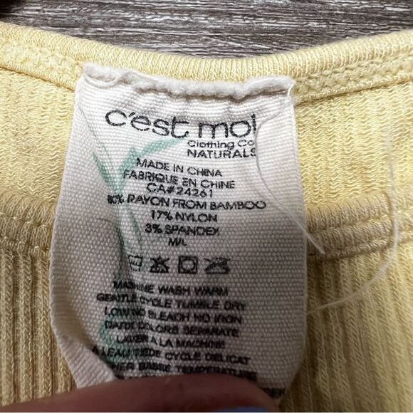 Cest Mol Yellow Ribbed Tank Top Crop Top Size M/L - Picture 4 of 7